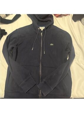 Lacoste Navy Full-Zip Hooded Sweatshirt with Croc Logo